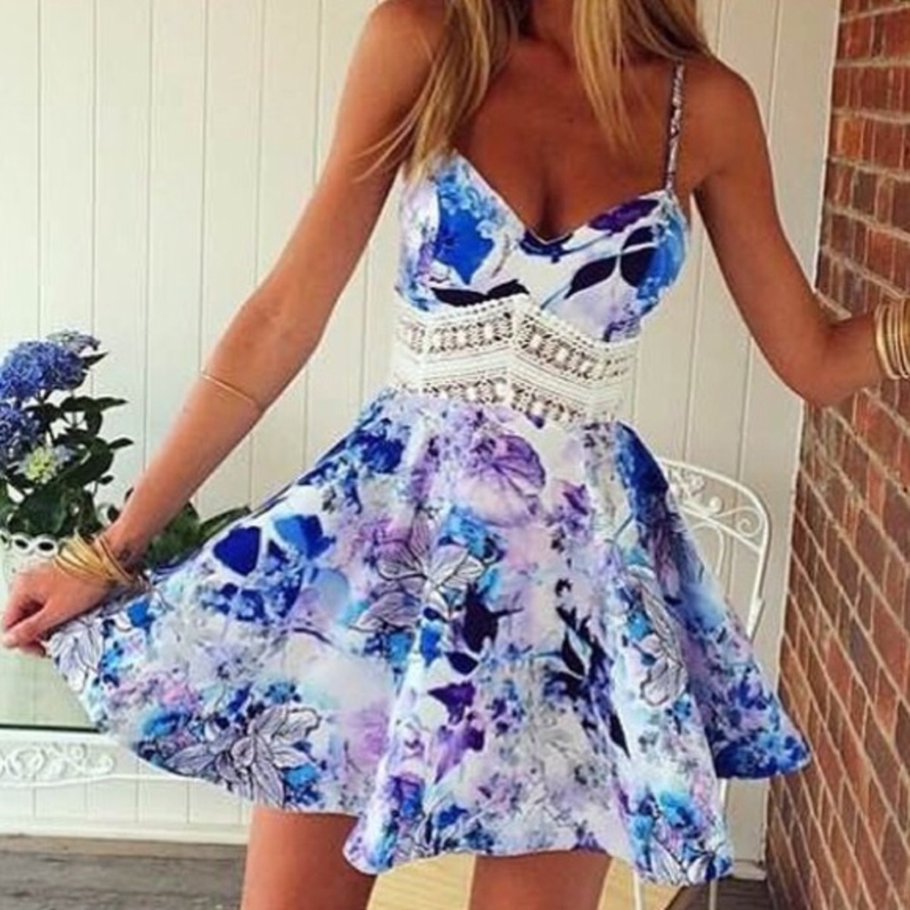 Crochet floral mini dress.